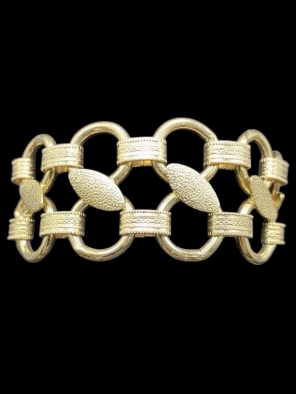 Vintage Midcentury Wide Gold-Tone Linked Circle Chain Bracelet 7” MINT